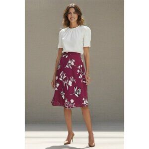 Ann Taylor Floral Full Skirt Burgundy/White 0